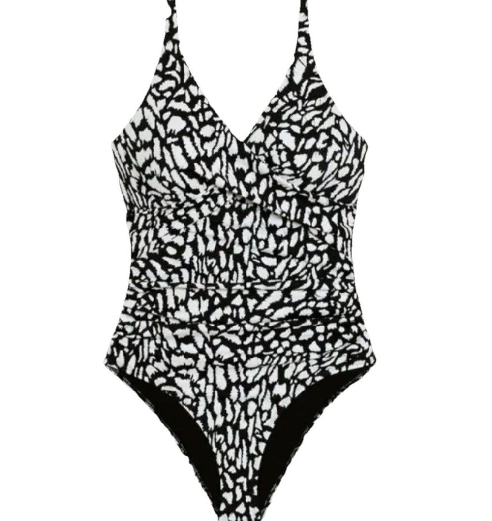Bal Harbour Women's One Piece Swimsuit Black White Tummy Control Sz 8 New W/Tag